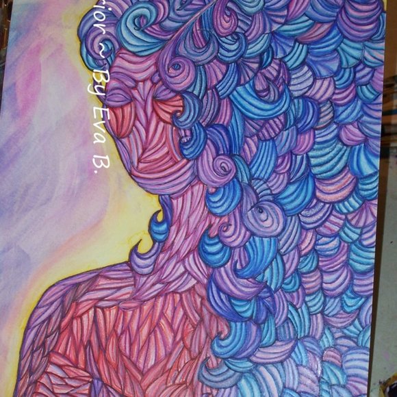Colored Pencil Drawing Of Woman In Anterior Style Line Art , Abstract Human Art - Picture 6 of 16